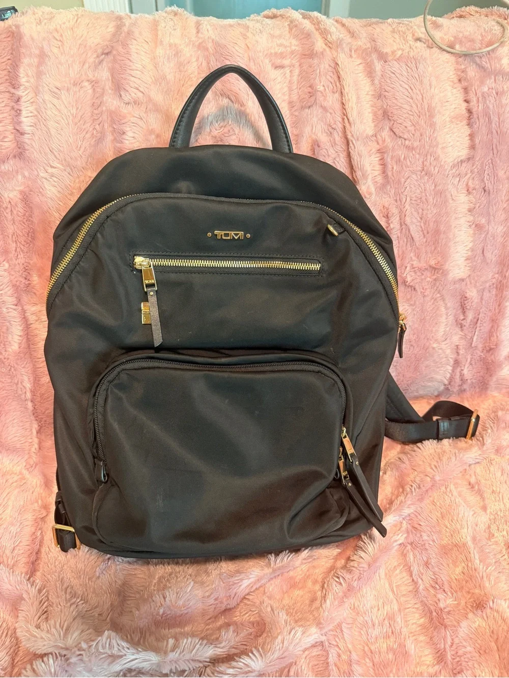 Tumi Black Backpack with Gold Hardware